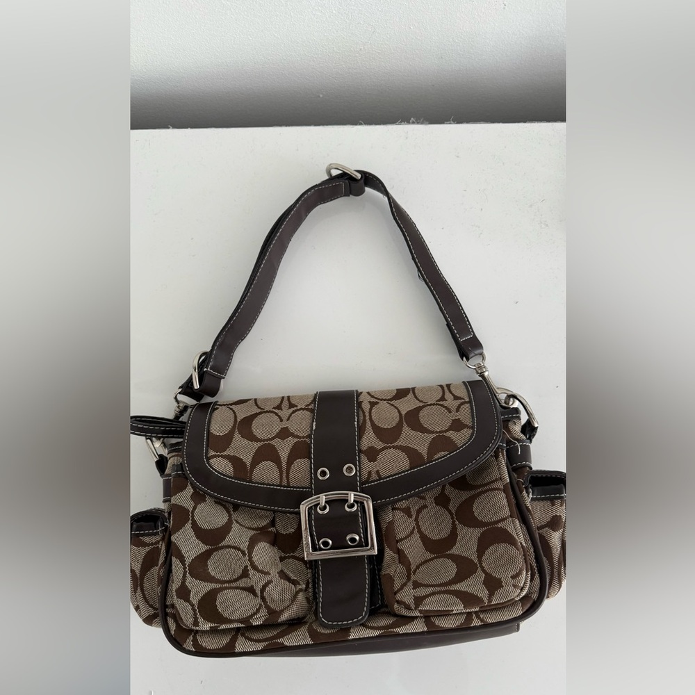 Brown Coach Patterned Shoulder Bag